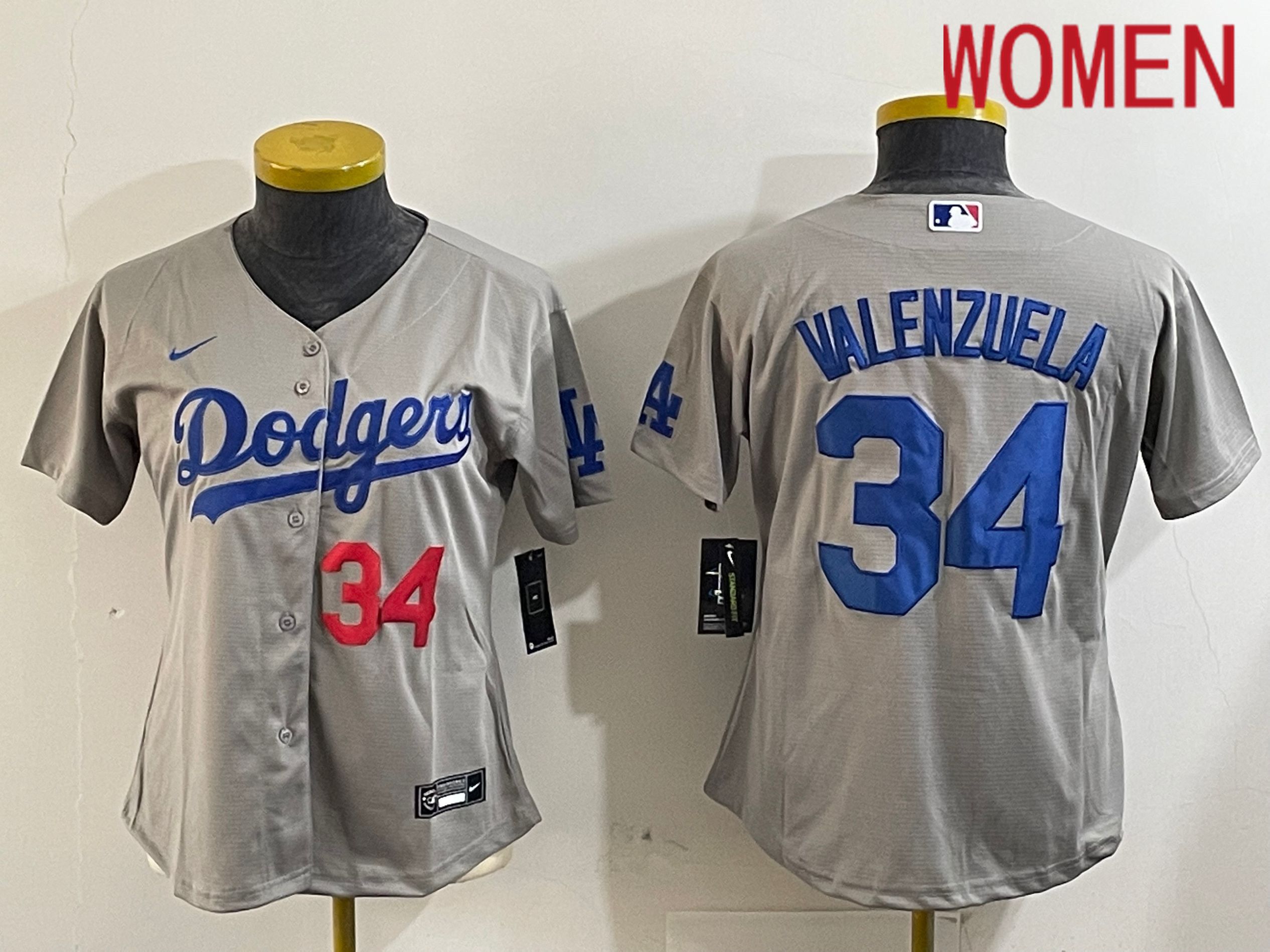 Women Los Angeles Dodgers #34 Valenzuela Grey Game 2024 Nike MLB Jersey style 12162->women mlb jersey->Women Jersey